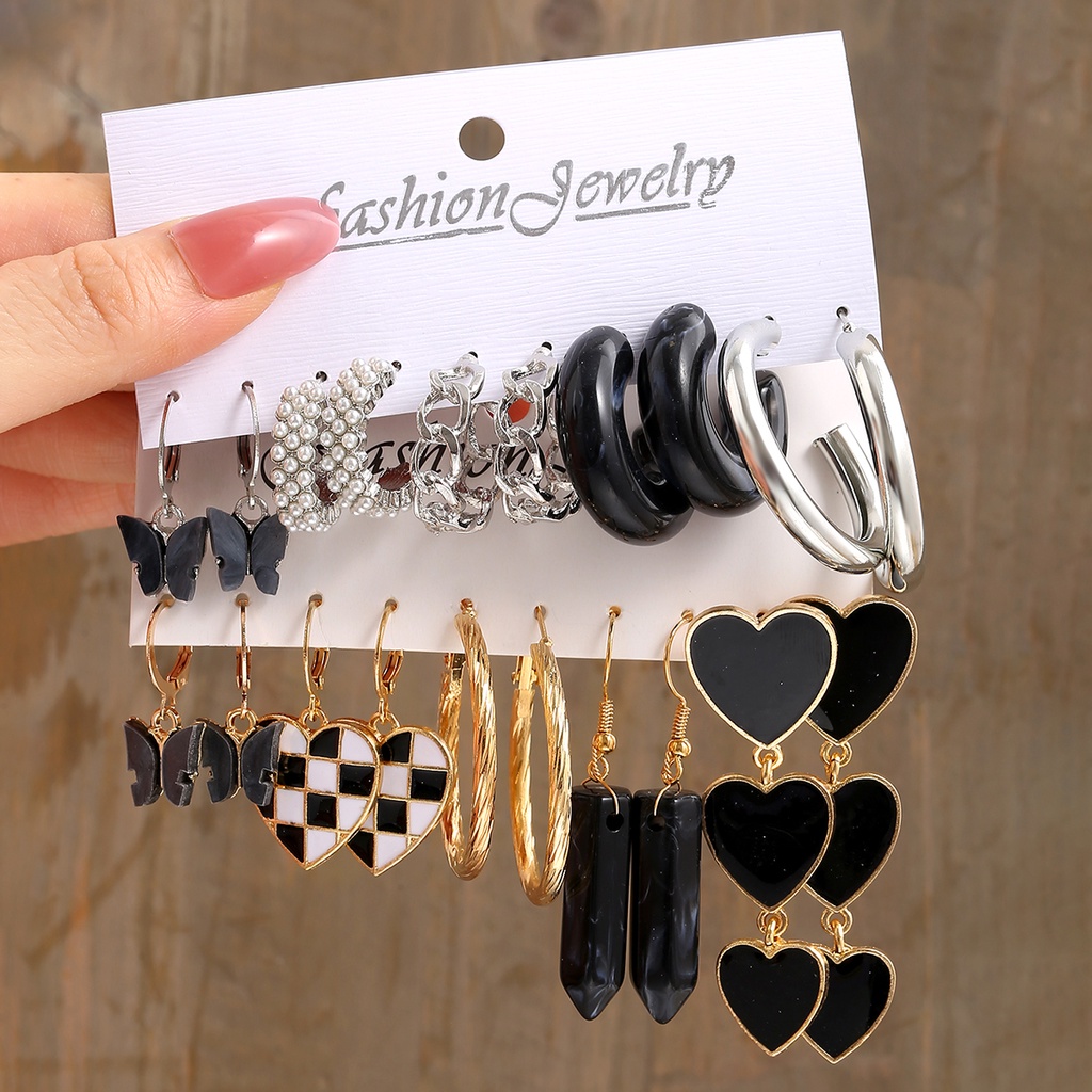 15 Pasang / Set Anting Hoop Desain Butterfly Heart Drop Aksen Mutiara Untuk Wanita