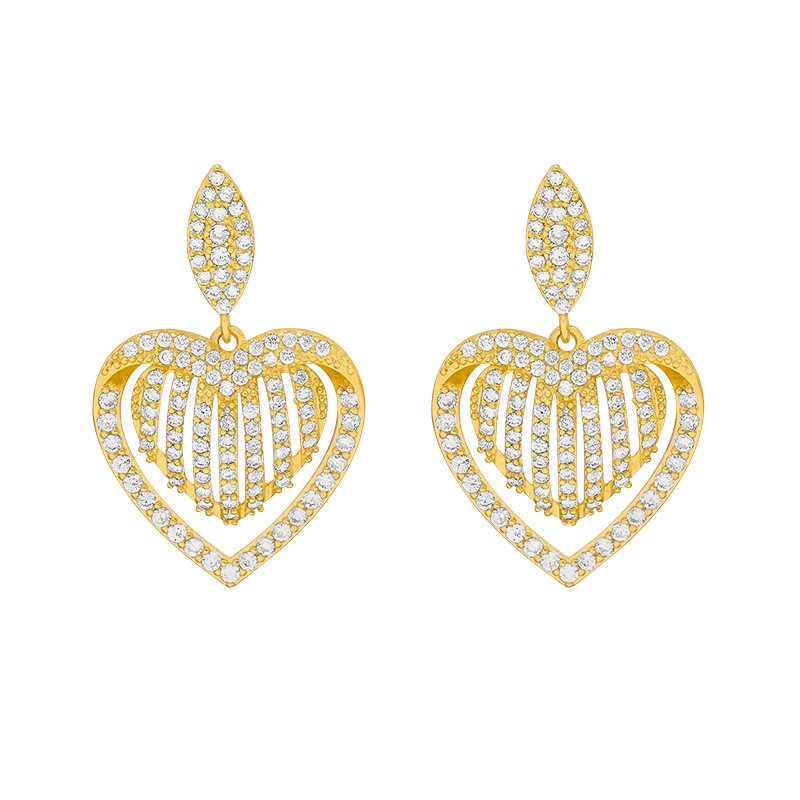 Full Diamond Hollow Peach Heart Earrings 2021 New Korean Temperament Earrings Female Sexy Girl Jewelry