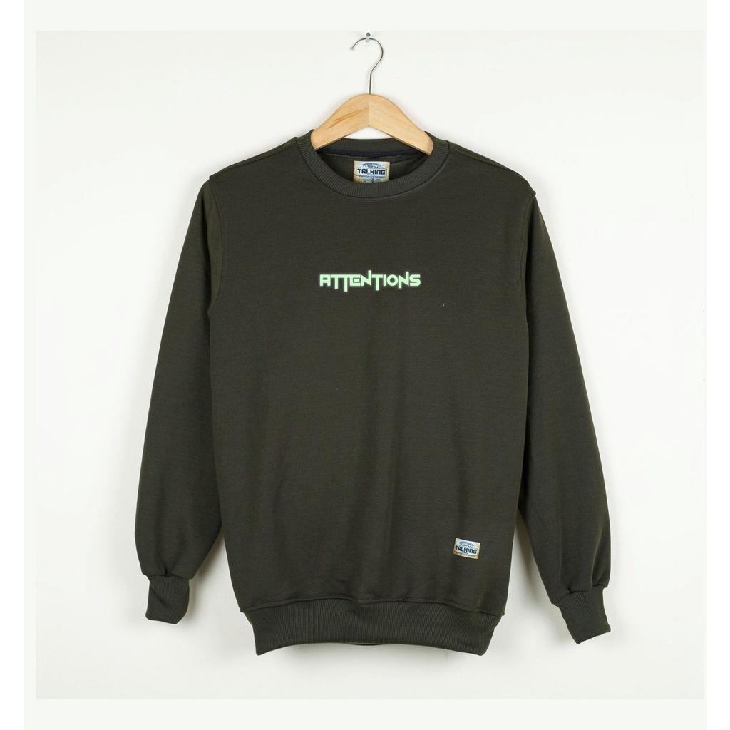 Talking Sweater Pria Oversize Crewneck Distro Cewek Cowok Lokal Suiter Sablon ATTENTIONS GID Print Kasual Street Style Krunek Oblong Lengan Panjang