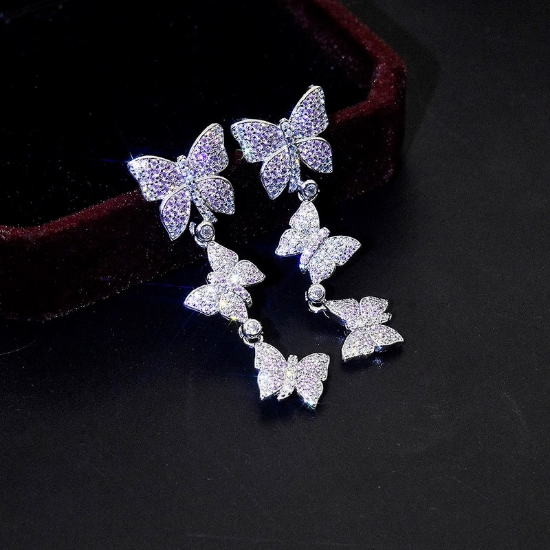 Fashion Personality Butterfly Earrings Earrings Inlaid with Colorful Diamond Earrings