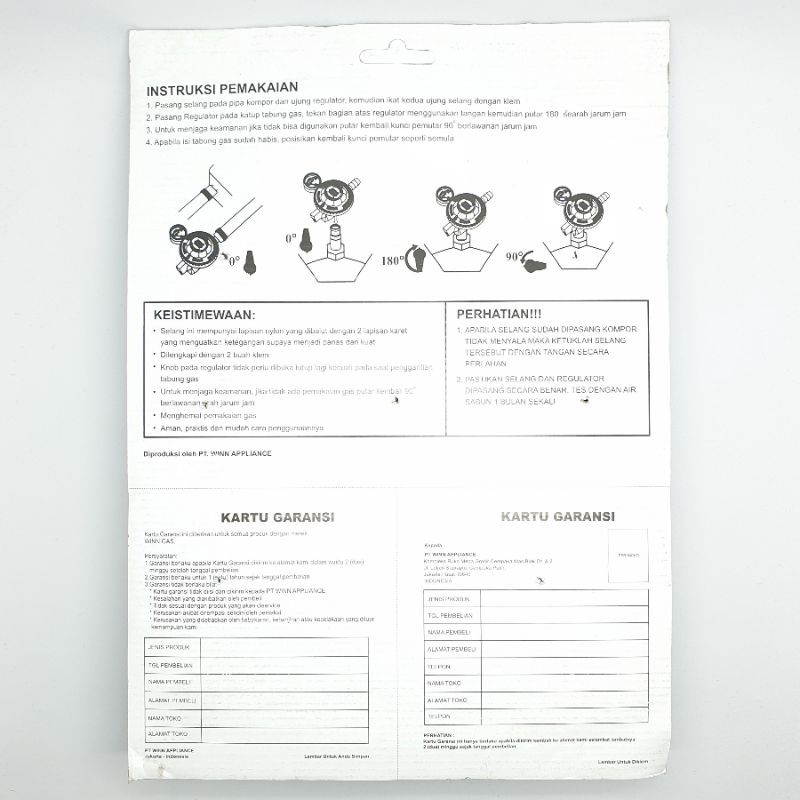 Paket Winn Gas W-28 Regulator Gas Meter  + Selang Aluminium / Selang Kompor Gas LPG