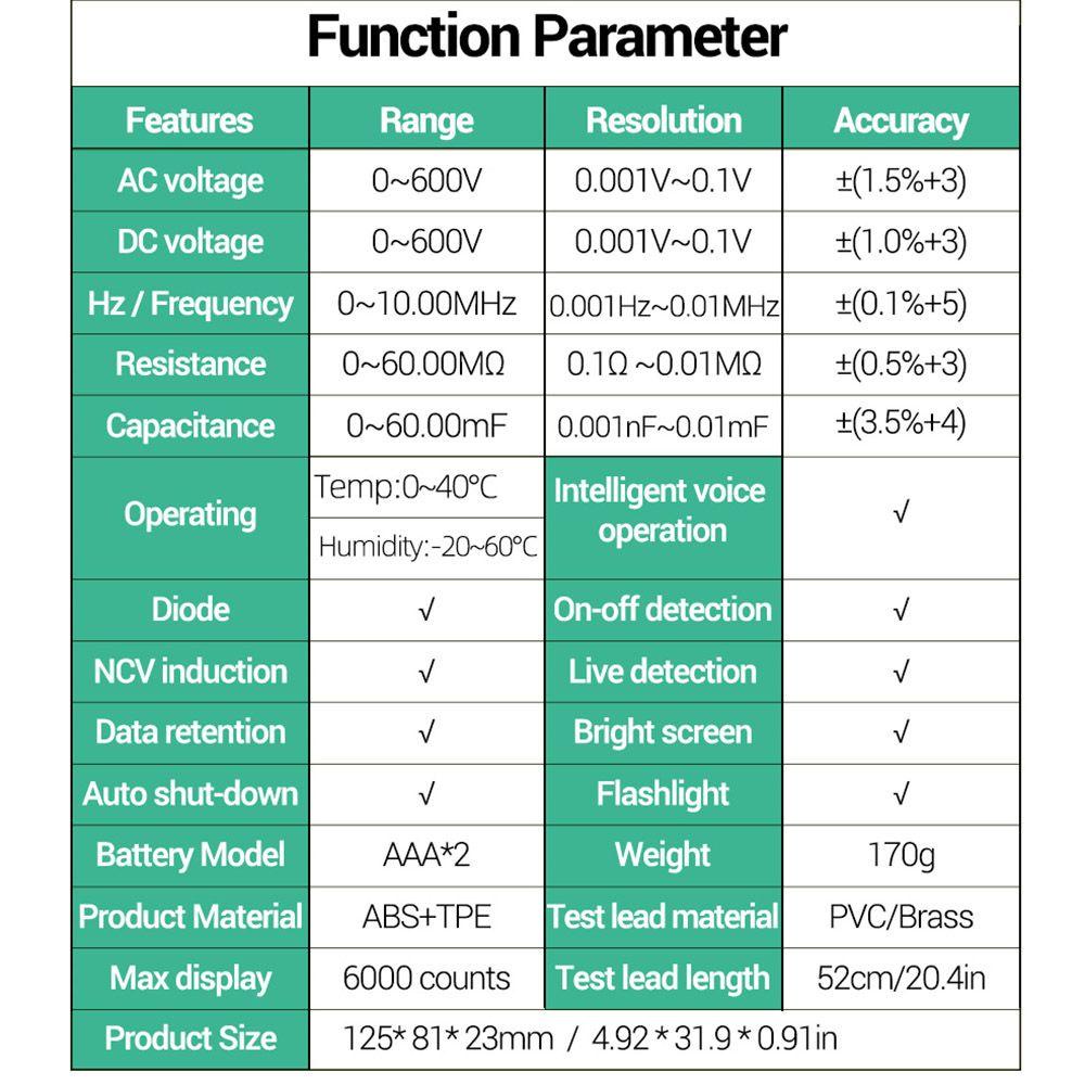 POPULAR Populer Digital Smart Multimeter Multifungsi 6000menitan Tester Transistor Jarak Otomatis