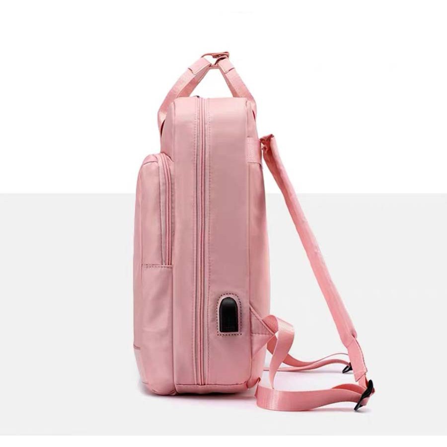Tas Laptop Backpack Ransel Waterproof 14 15 inch with USB Port - pink biru