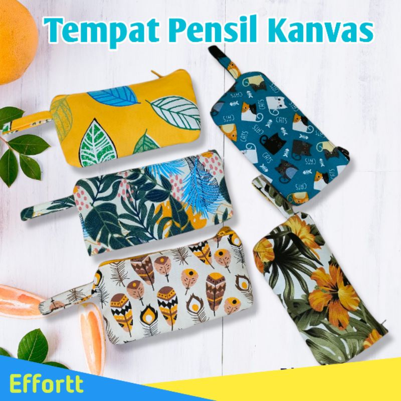 

Tempat pensil Kanvas Murah Lucu Kotak Pensil Motif Resleting Pounch kosmetik Kanvas