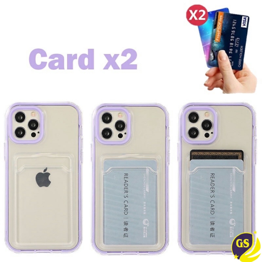 IPHONE 13 13 PRO 13 PRO MAX 13 MINI / IPHONE 12 12 PRO 12 PRO MAX 12 MINI CLEAR CASE 3 IN 1 SLOT CARD HOLDER POCKET 2 LAYERS