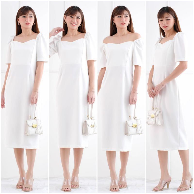 ❣️ SPECIAL PRICE ♡ PREMIUM ♡ ORIGINAL ! JANETH ELEGANT [ SIZE : S &amp; L ] VINTAGE PLAIN BODYCON MIDI SIMPLY PARTY DRESS