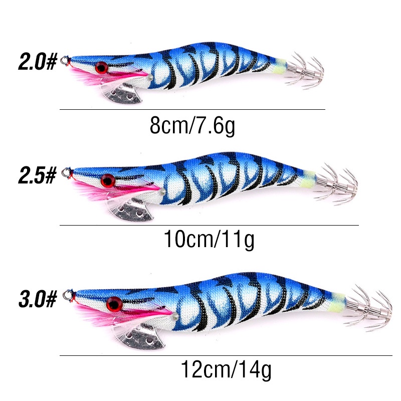 1pc Umpan Pancing Cumi-Cumi / Udang Luminous Bahan Kayu Ukuran 8cm / 10cm / 12cm