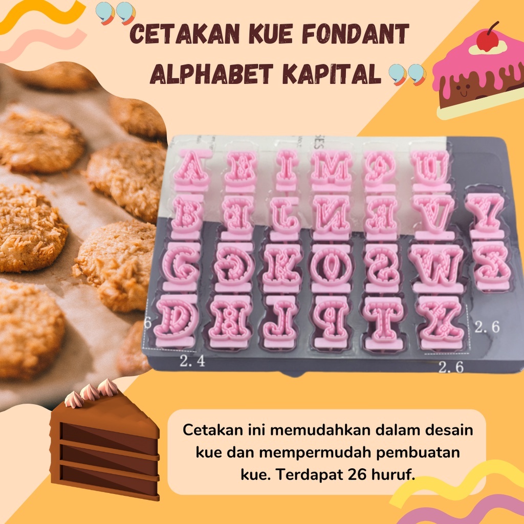 Cetakan Kue Alphabet Besar Kecil Plastik Fondant Kue Cookie Cetakan Jelly Silikon Motif Buah