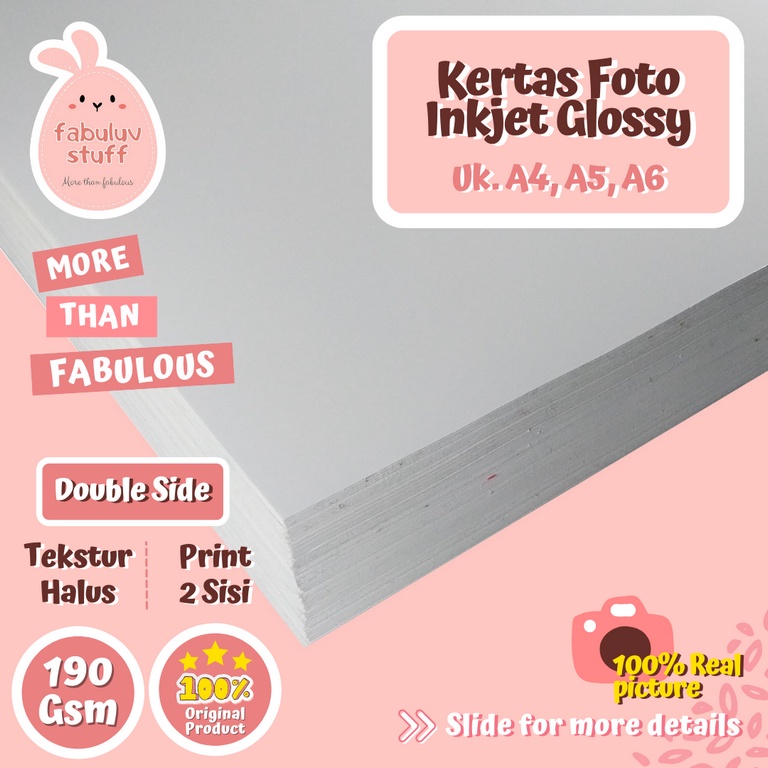 

Kertas Foto Inkjet Glossy Double Side 190 gram A4 A5 A6