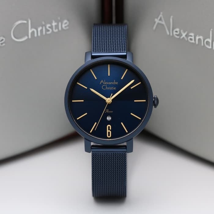 AC Alexandre Christie AC 2682  wanita original stainless steel blue lis kuning