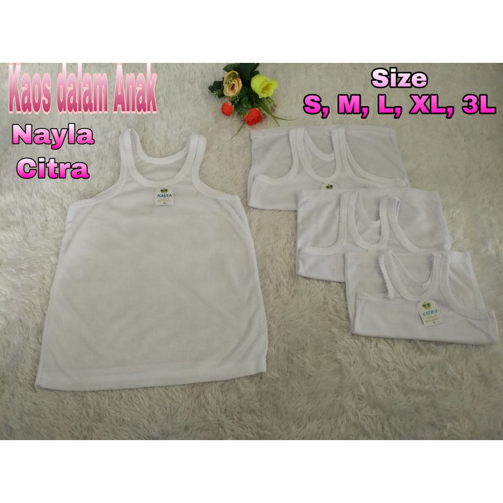 Grosir Lusinan Kaos Dalam Anak Singlet Bayi dan Anak Warna Putih Polos Size S M L XL Kiki dan Citra