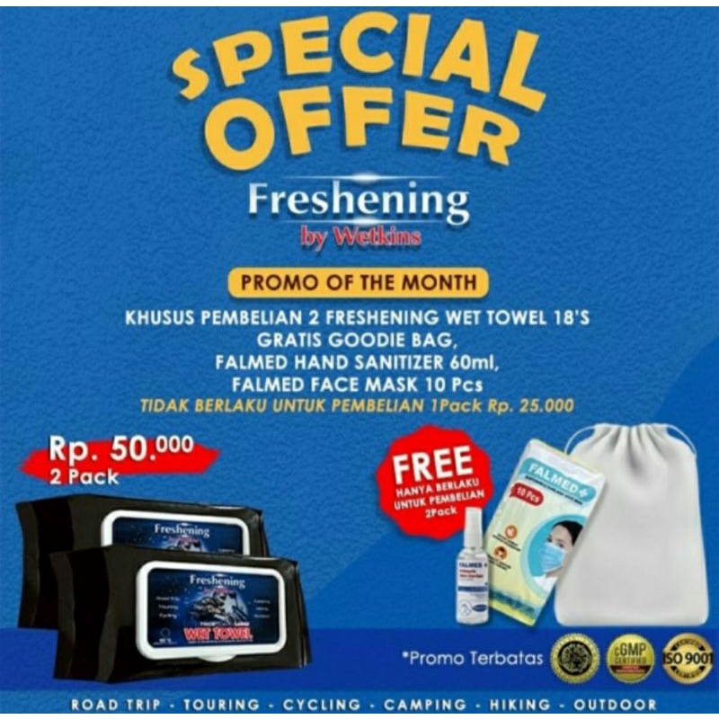 BUY 2 WETKINS WET TOWEL 18s/TISU BASAH FREE HANDSANITIZER 60ML + MASKER 10pcs