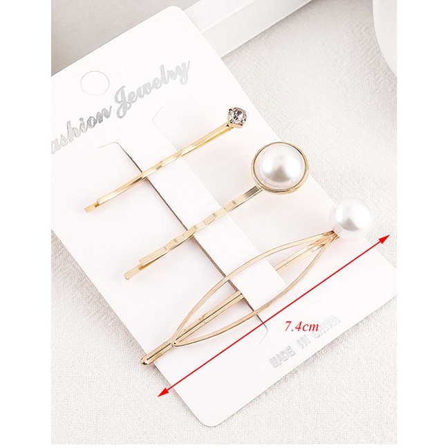 LRC Jepit Rambut Fashion Gold Pearl Hair Clip Set Y61528