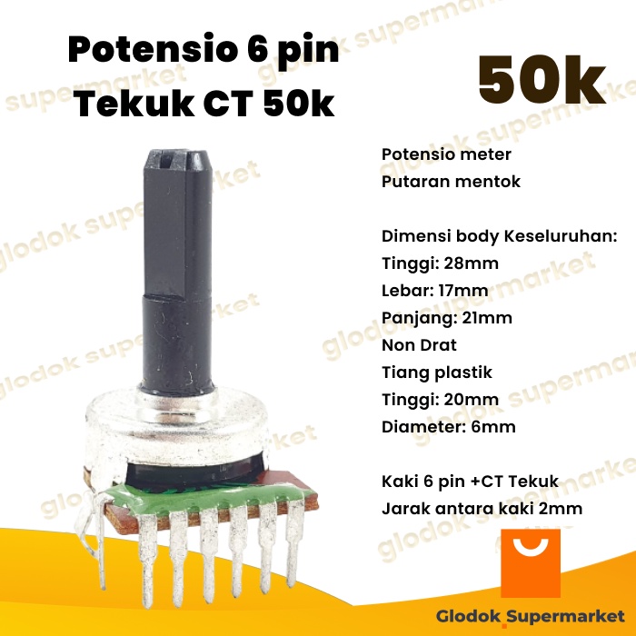 Potensio 6 pin CT 50k Stereo Kaki 6+1 Tekuk Volume Mixer 503