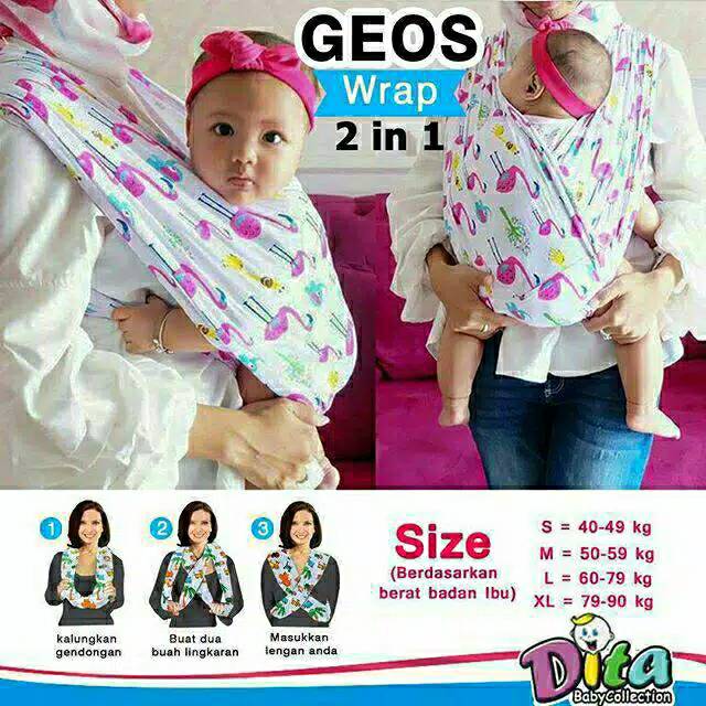 BISA TUKAR SIZE GEOS WRAP 2 in 1 MOTIF DITA/ Gendongan bayi Gendongan Kaos  Bahan Geos Premiu Kuat