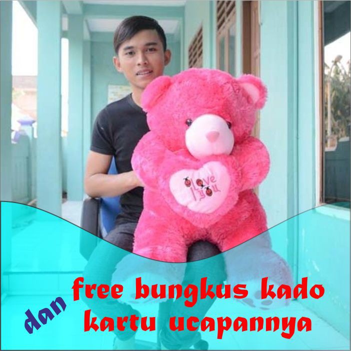 Boneka teddy Bear Besar I Love You Pink Fanta 80cm SNI