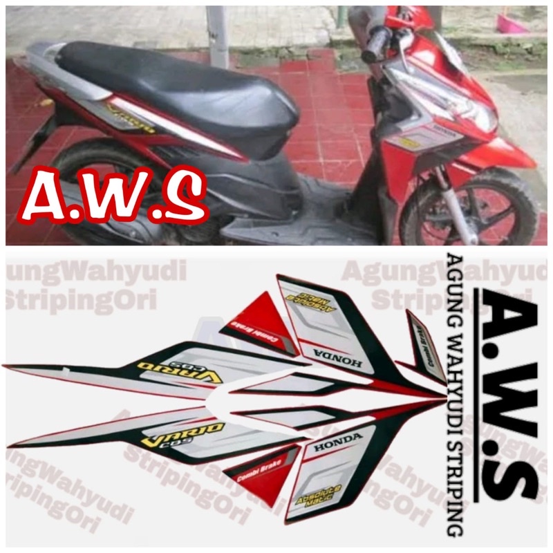 STIKER STRIPING LIS BODY MOTOR HONDA VARIO 2009 MERAH RED LES SEPEDA LAMA OLD KARBU TECHNO CBS 09 10