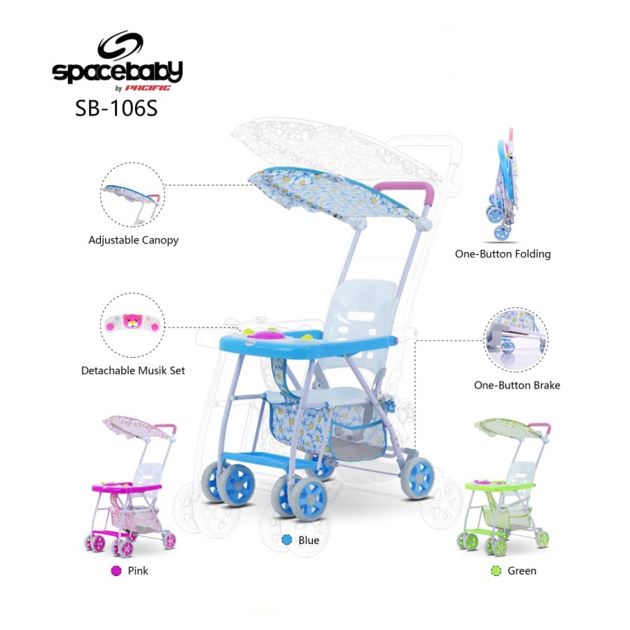 Kargo Stroller Baby Chair SPACEBABY SB106S Baby Walker Musik Stroler Kursi Makan Bayi Roda Empat By Pacific Garansi SNI-3