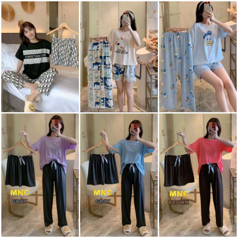 Baju Tidur Wanita Piyama Import Wanita Korea set 3in1 Viral Terbaru Murah