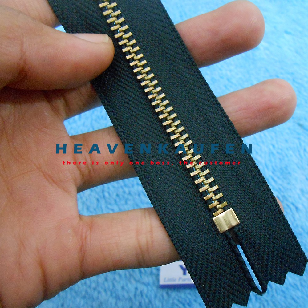 Resleting Zipper Jeans YKK 7 inch / 17,8 cm Hitam - Gold Emas