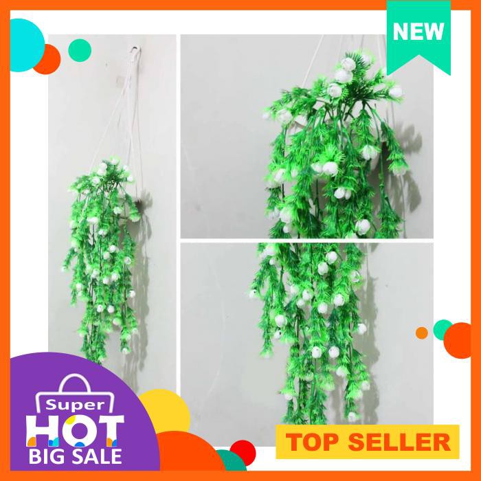 Bunga Plastik / Bunga Hias / Bunga Artificial + Pot Gantung Putih