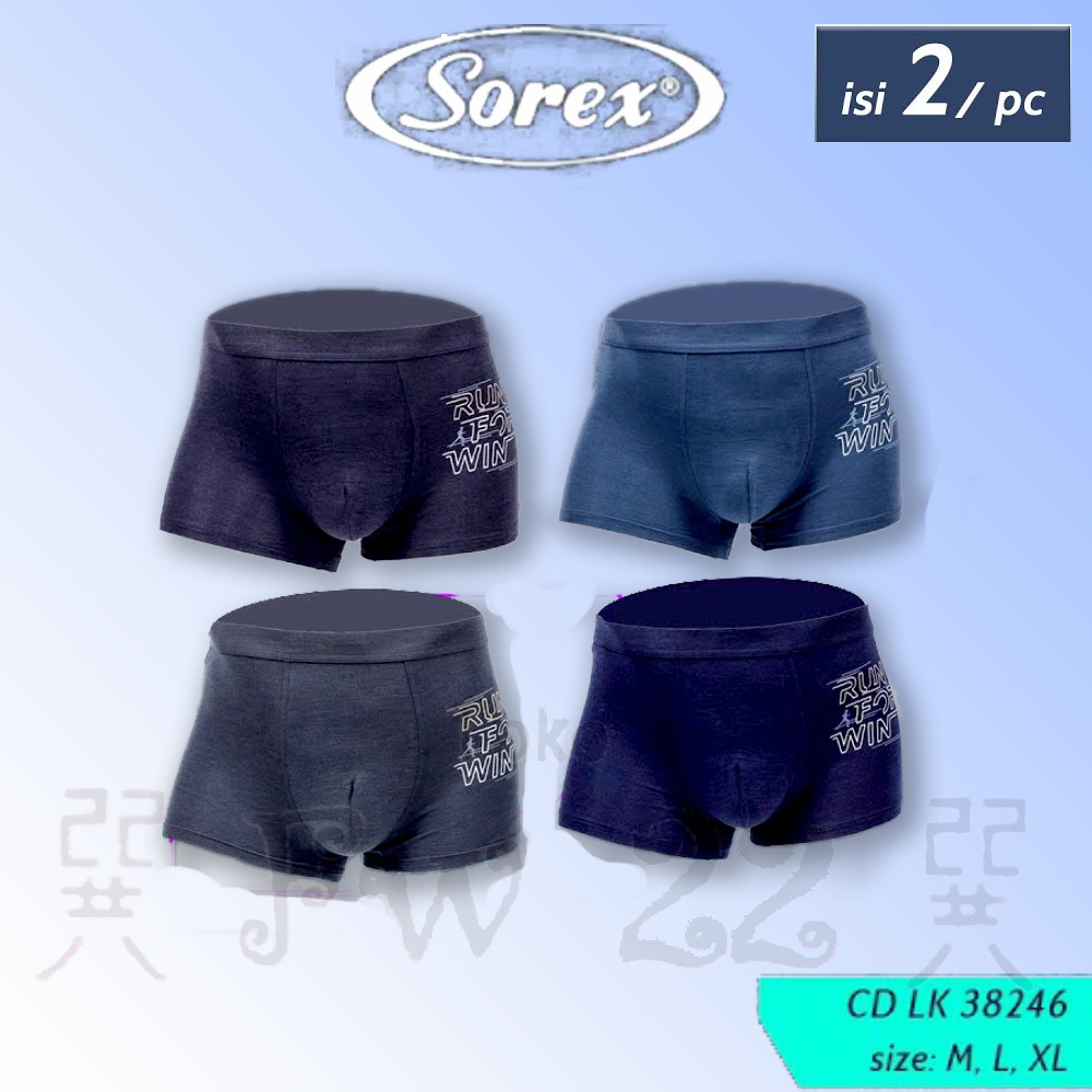 Boxer Pria Dewasa Sorex 38246 Isi 2pcs | Motif Polos Berlogo dan Berbahan Lentur serta Nyaman