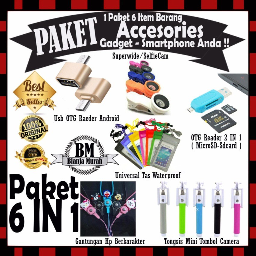 Promo Paket Accesories Gadget / Smartphone Anda !! 1 Paket Isi 6 Item Barang - BIG SALE
