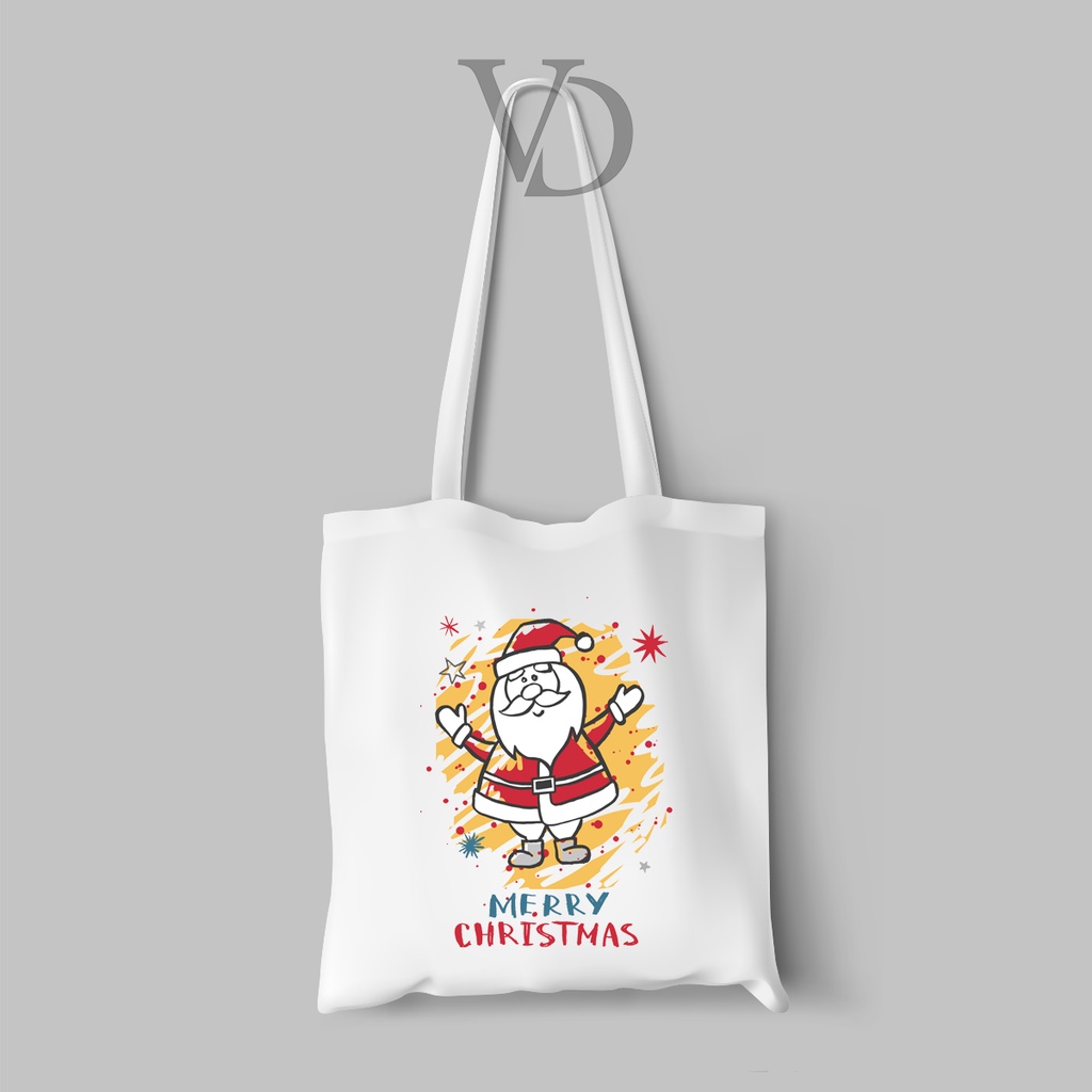 tote bag kanvas natal edisi 2022 / tas belanja gambar christmas versi 2 / totebag cute