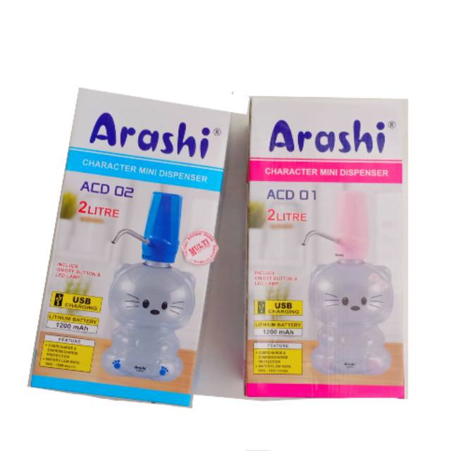Dispenser Arashi ACD 01 ACD 02 dispenser mini 2liter  karakter unik galon dan pompa galon led