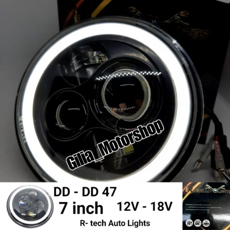 Lampu Daymaker Bulat 7Inch R-TECH AUTOLIGHT Original 12V-80V DD-DD47 Lampu Depan 7Inch Motor Mobil