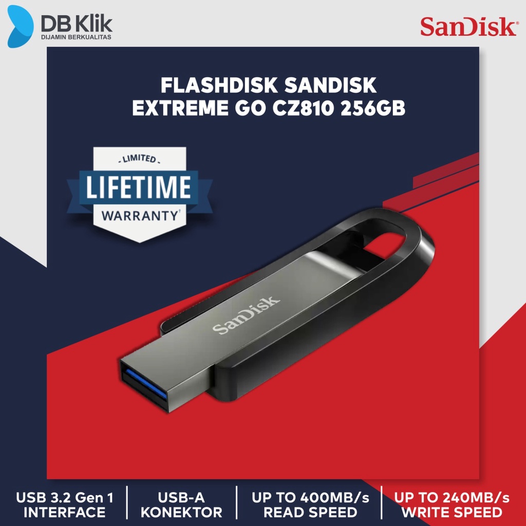 &quot;Flashdisk SanDisk Extreme GO CZ810 256GB USB 3.2 - SDCZ810-256G-G46&quot;