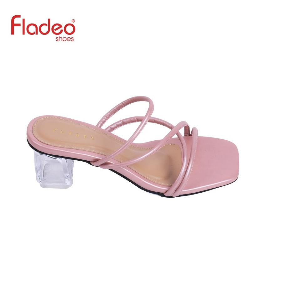 Wow Murah Meriah.. Fladeo D21/LDH368-1WH/Sandal Heels Slide Wanita [ Hak Kaca ]