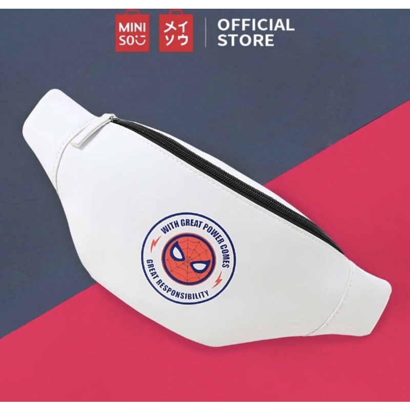 MINISO TAS SELEMPANG COWOK MEN'S WAIST BAG MARVEL COLLECTION SPIDERMAN BLACK WHITE RED