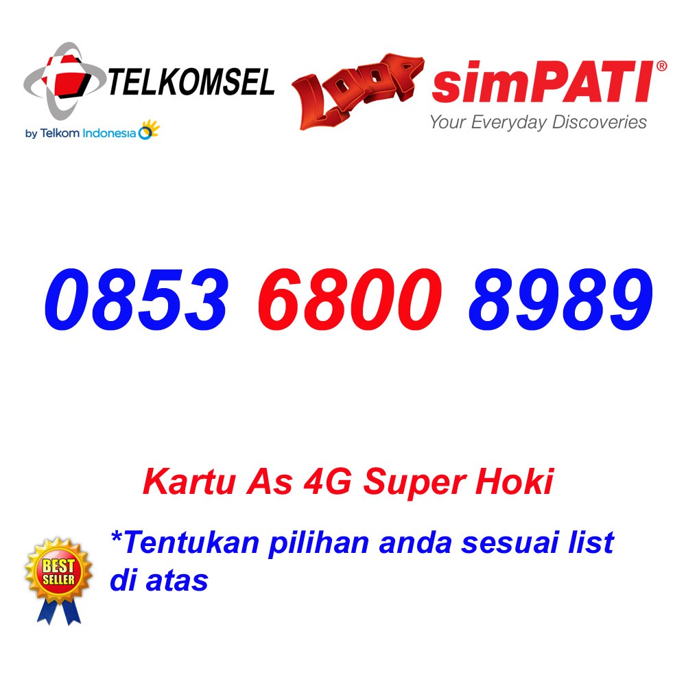 Nomor Cantik Kartu As Super Hoki 6800 8989 Perdana Telkomsel 4G