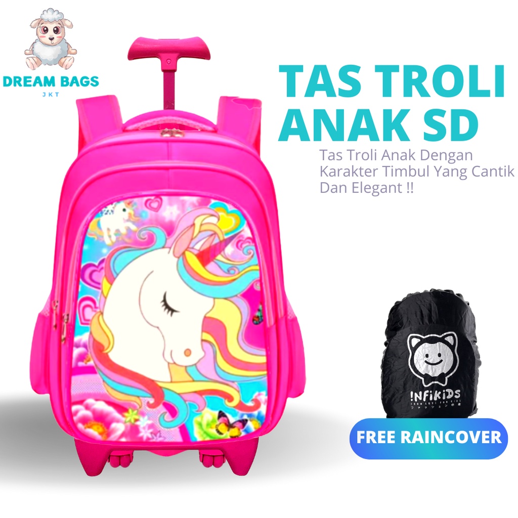 Dream Bags Tas Koper Anak Perempuan Import Karakter TIMBUL Tas Sekolah Anak SD Troli Anak Perempuan Tas Trolley Anak