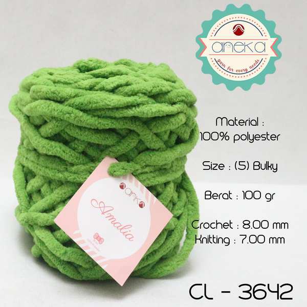 Benang Rajut Chenille Midi Amalia Yarn 2 3642 Hijau Muda