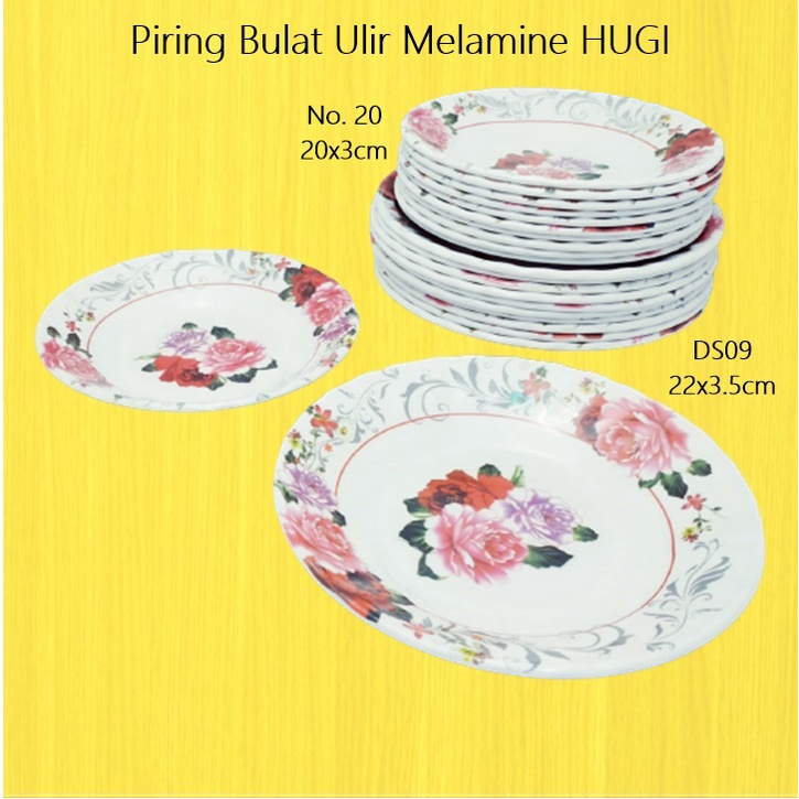 Piring Bulat Ulir Melamine HUGI 20cm &amp; 24cm