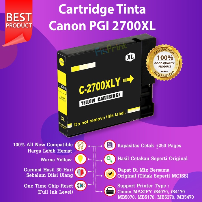 Cartridge Tinta Compatible PGI 2700XL PGI2700 XL Black Cyan Magenta Yellow For Printer Canon IB4070 IB4170 MB5070 MB5170 MB5370 MB5470