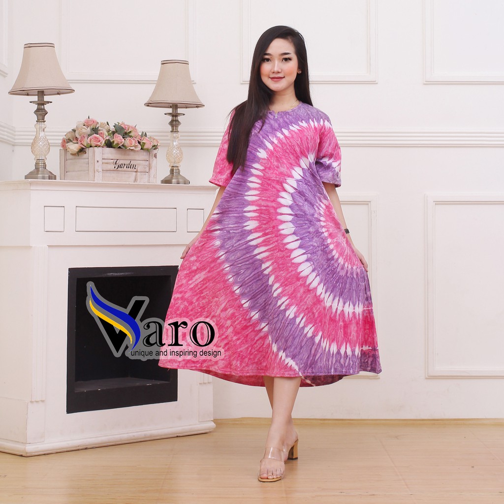 [GROSIR] Daster Kaos Payung Busui Tiedye XXL Jumbo Klok A Busui Resleting-Zip C Pink