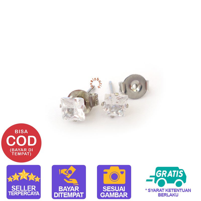 Lovelybutik Anting Anti karat Anting Tindik Wanita Titanium Squar3 Ukuran 0,5 cm