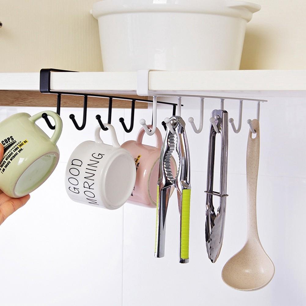Iron 6 Hooks Cup Holder Hanging Bathroom Hanger Kitchen Organizer Cabinet Door Shelf Removed Storage Rack Home Decor Shopee Indonesia