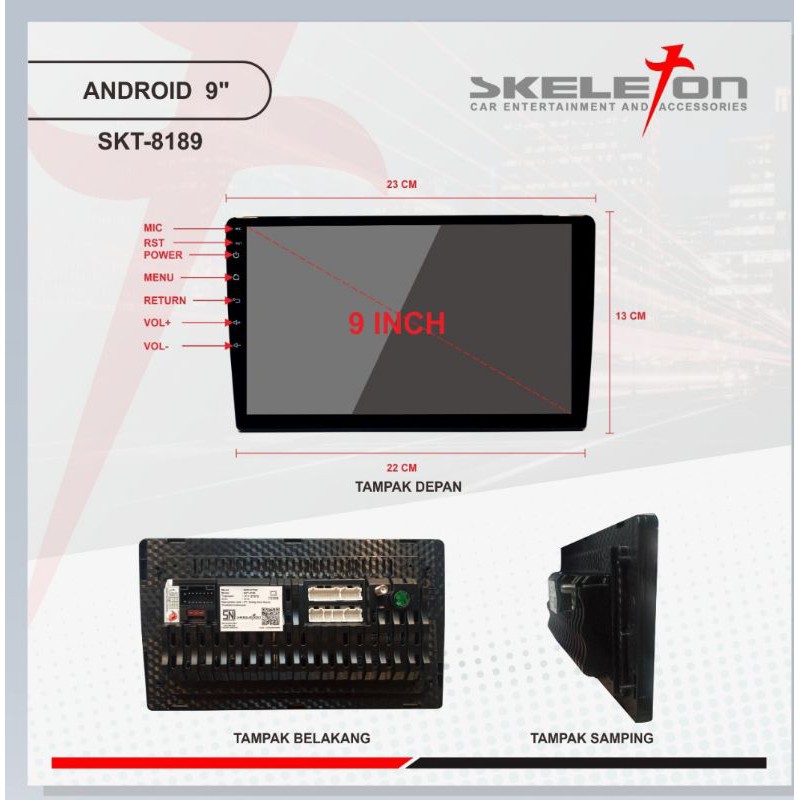 Voice Commad Head Unit Android 9 inch Skeleton 8189 1GB/32GB