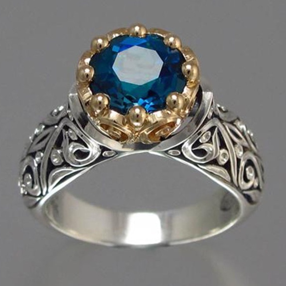 Hu Hu Hu Hu Hu Alat Bantu Pasang Kacamata♡ Cincin Vintage Etnik Lapis Silver Hias Batu Topaz Imitasi Bulat Untuk Wanitahadiah