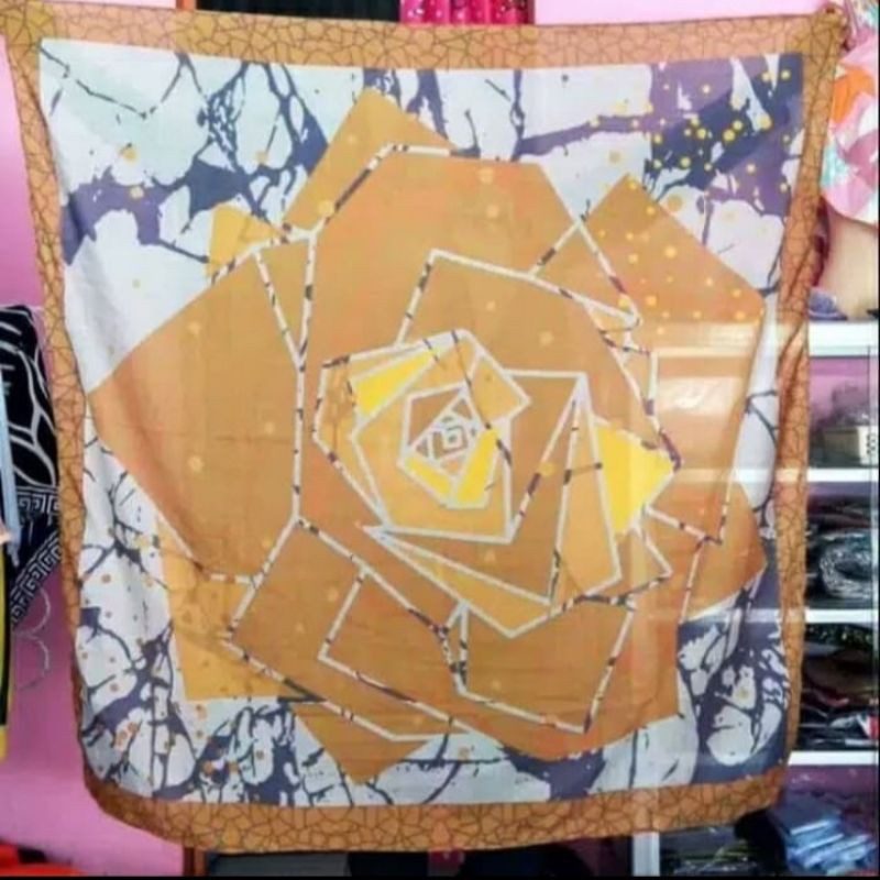 Hijab Segi Empat Deenay Kw Motif Rose Mustard