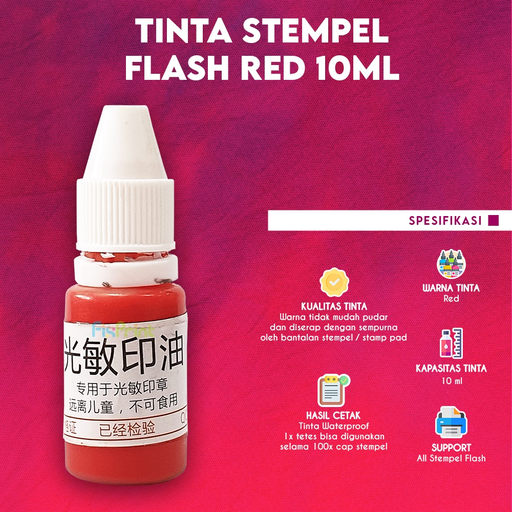 

Tinta Stempel Flash Red 10ml, Refill Stamp Ink Waterproof Merah 10 Ml