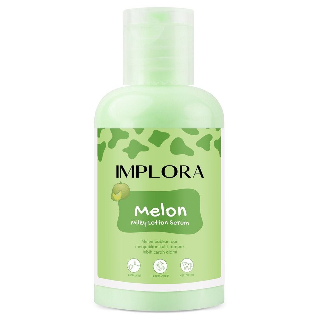 IMPLORA Milky Lotion Serum 60ml Indonesia / Almond Banana Blueberry Cherry Coconut Grape Melon Strawberry / Niacinamide Lactobacillus Milk Protein / Melembabkan Mencerahkan / Skincare Body Care Cream Butter Perawatan Treatment Kulit Tubuh Susu Paket 100ml