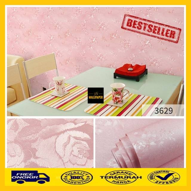Wallpaper Dinding  Embos Pink Wallpaper Dinding 3D Wall Sticker 3D Pink Embos Wallpaper