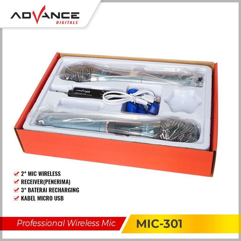 Advance MIC 301 DOUBLE Mic Wireless Microphone Bluetooth Karaoke BONUS Baterai