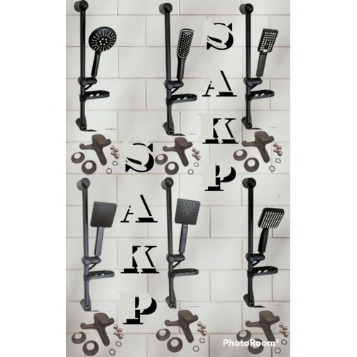 paket shower tiang hitam + kran bathub panas dingin - kran mixer - shower mandi