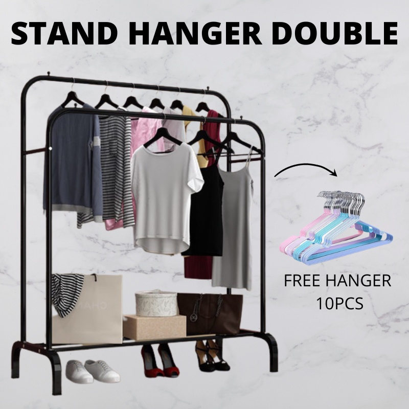 PROMO Stand Hanger Gratis Hanger Baju 10Pcs Stand Hanger Single Double Bentuk Gawang Stand Hanger Korea Rak Bazar Rak Serbaguna laris_unik